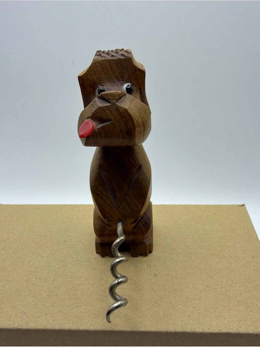 Vtg Naughty Novelty Wood Hand Carved Whizzing Dog Cork Screw